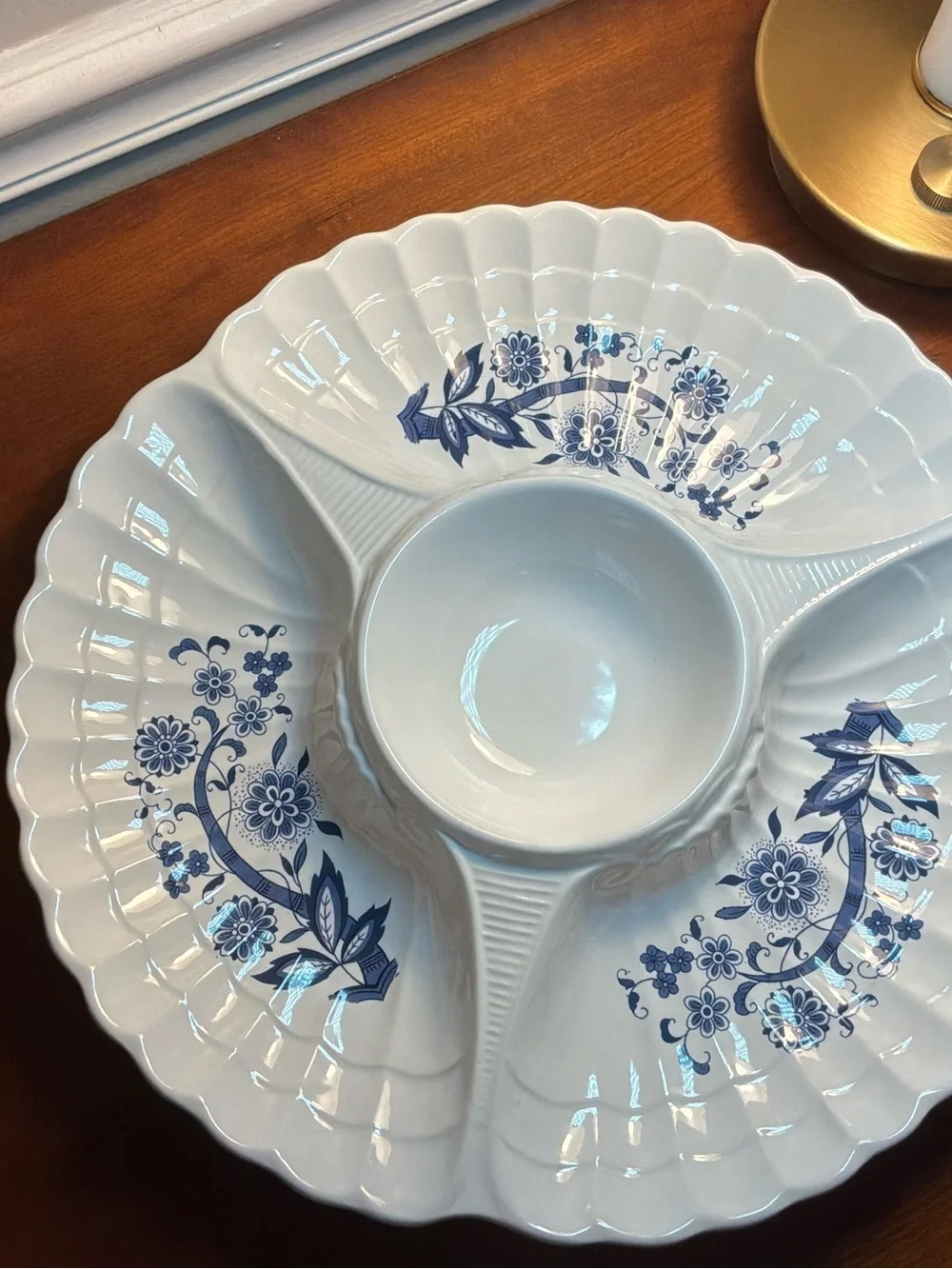 Vintage Chinoiserie Blue Onion Serving Tray Divided Platter Appetizer